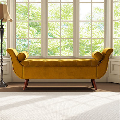 Banc de fenêtre en velours de 65 po avec rangement pour la chambre à coucher, le salon et le salon