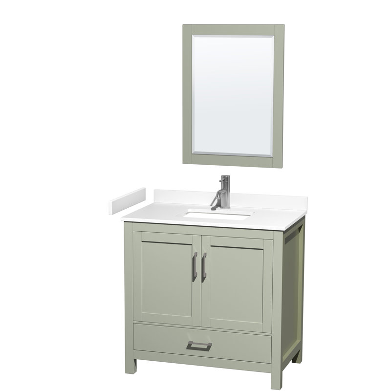 Sheffield 36" Freestanding Single Bathroom Vanity with Cultured Marble Top with 24" Mirror, White Cultured Marble