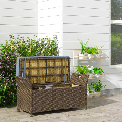27 Gallon Patio Dresser With Storage, Dark Blue Cushion And Handles, Large Capacity Rectangle Garden Box For Outdoor Use Furniture Storage Seat, Gallon, Pe Transportable Grips