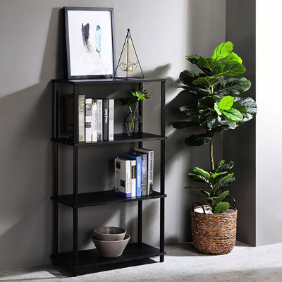 Bibliothèque 12,85 pouces noir rustique profond avec 4 tablettes - Rangement 24,5 haut
