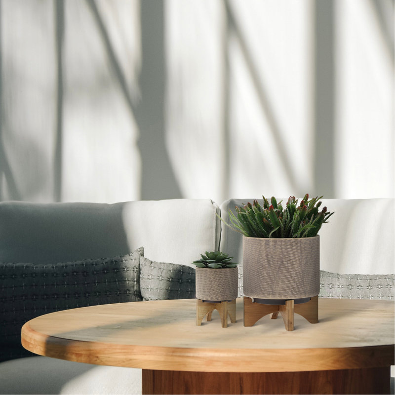 Pot de fleurs en céramique avec support - Brun clair - Améliorez votre balcon et la piscine. Décorez les trous de drainage des plantes