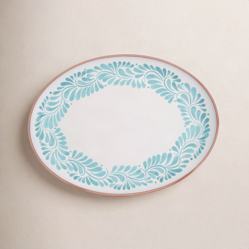 INFUSE 2-Piece Melamine Oval Platter Set, Lebrillo, White/Aqua