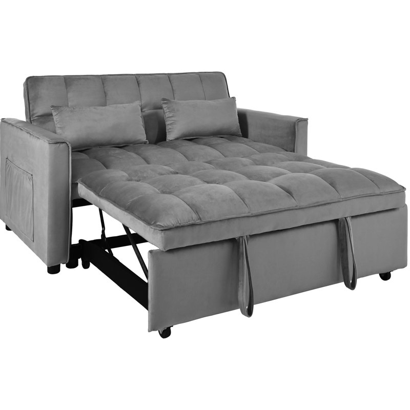 Canapé-lit convertible multifonctionnel avec dossier inclinable, coussins et rangement, idéal pour le salon, la maison ou le bureau