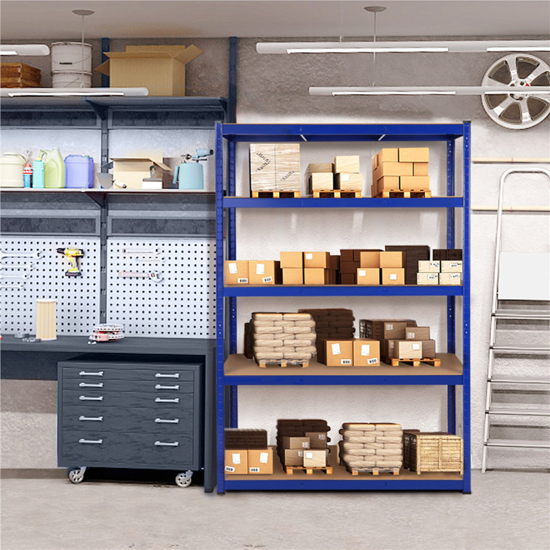 120cm W Steel Storage Rack, Blue/Natural