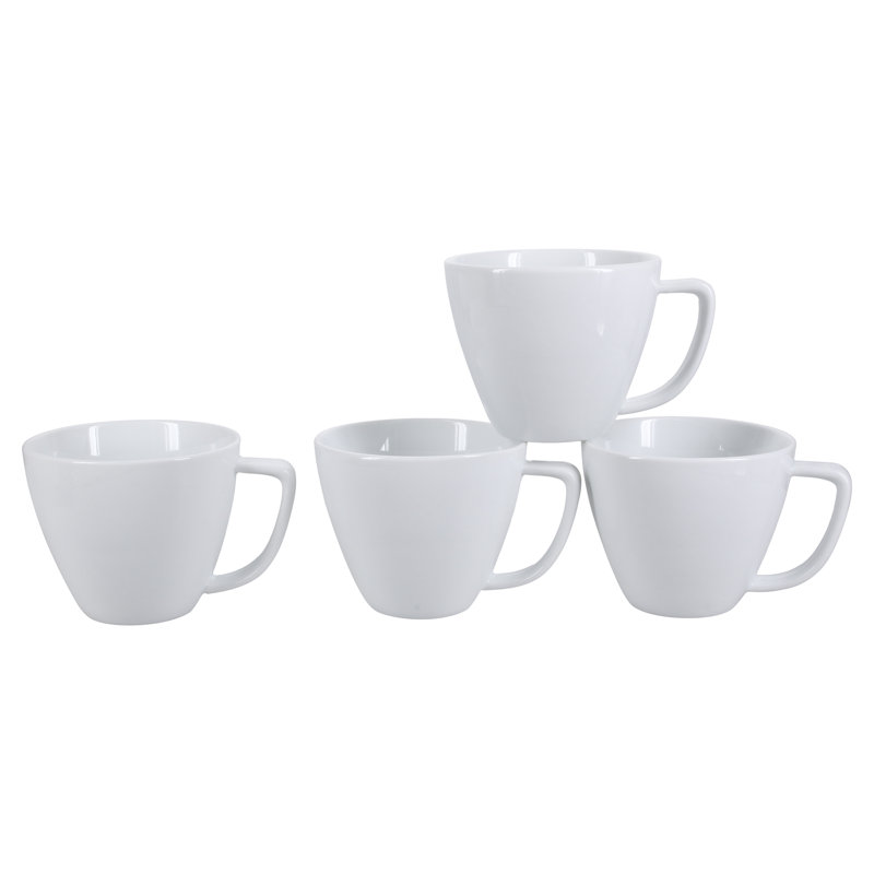 White Ceramic Round Modern Coffee Mugs Set of 4