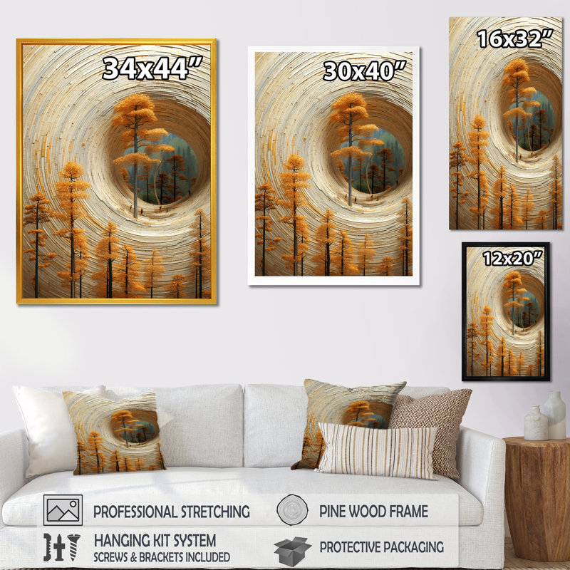 Abstrait pin en spirale Serenity III - Botanicals, art mural, H 32 po x l 24 po x P 1 po, Cadre flottant doré