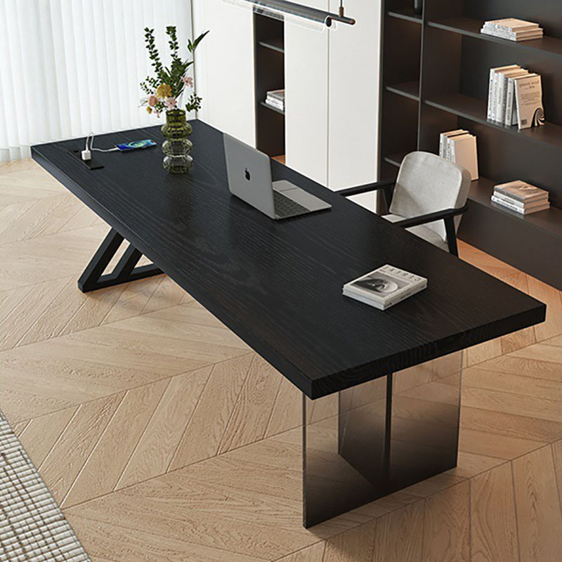 Bureau en bois massif noir: pieds en acrylique, H 29,5 po x l 63 po x P 27,6 po