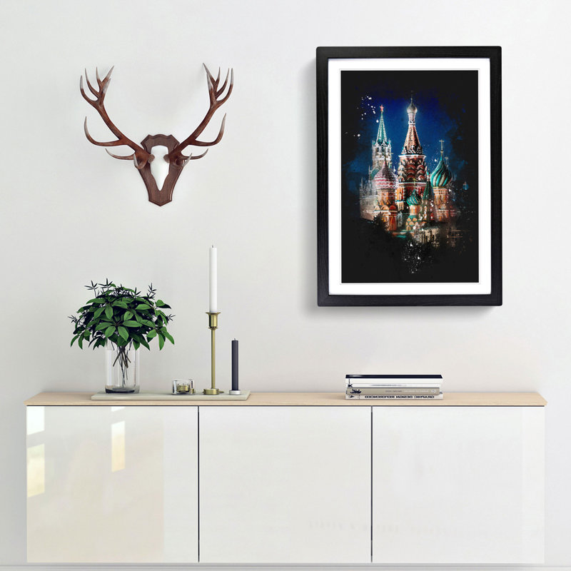 The Kremlin in Moscow Russia - Picture Frame Graphic Art Print, Black Framed, 87cm H x 62cm W x 2cm D