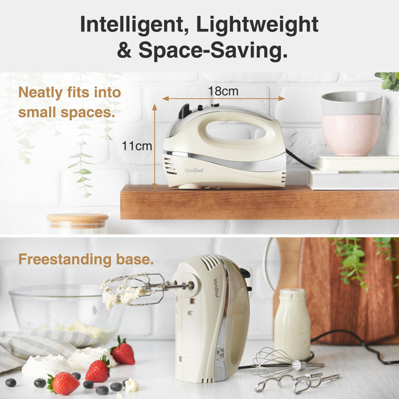 VonShef 5 Speed Hand Mixer, Cream