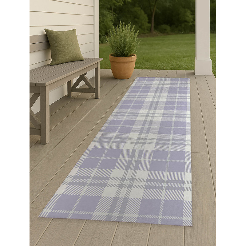 Tartan Block Non-Slip Outdoor Rug, Runner 2'6" x 8'