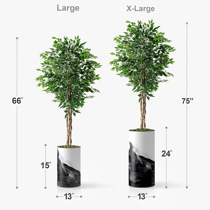 Faux Ficus Tree in Planter, Blue, 66" H x 13" W x 13" D