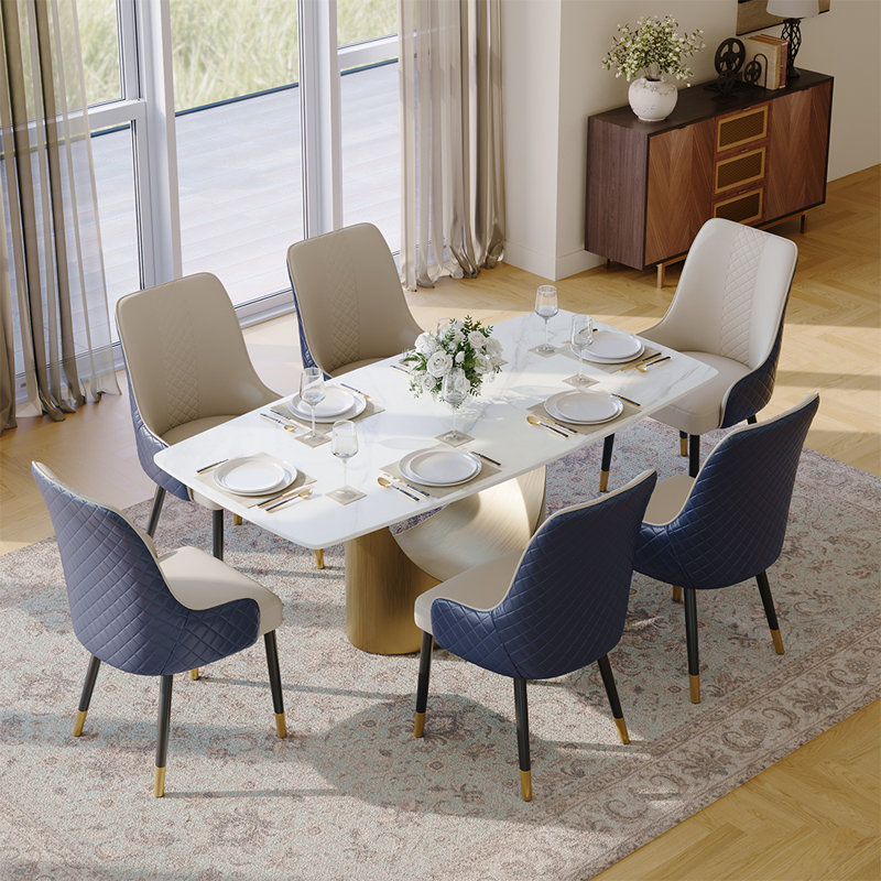 Faux Leather High Back Dining Chairs, Navy