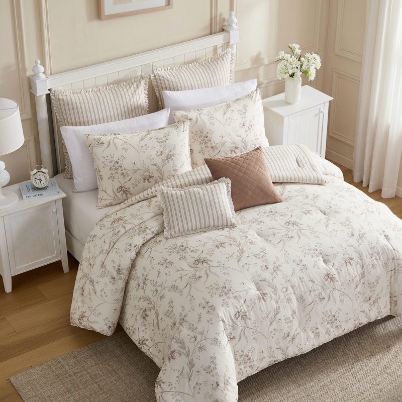 Laura Ashley Cotton Branch Toile Blue Cotton Comforter Bonus Set, King Comforter + 6 Additional Pieces, Blue