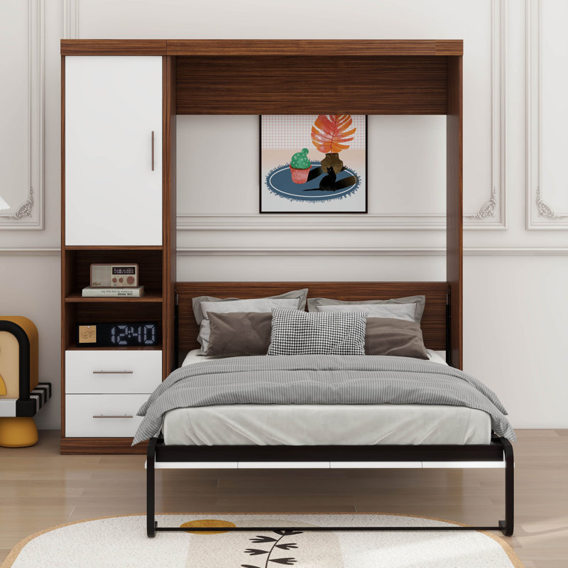 Lit escamotable double pleine grandeur avec armoire