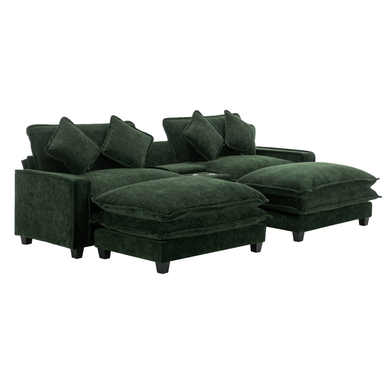 Cythina Upholstered Sectional, Green Chenille/Polyester Blend