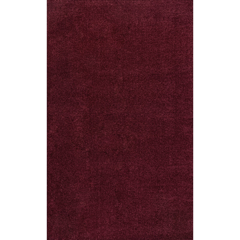 Arbelle Solid Low-Pile Dark Red Rug, Rectangle 8'8" x 12'