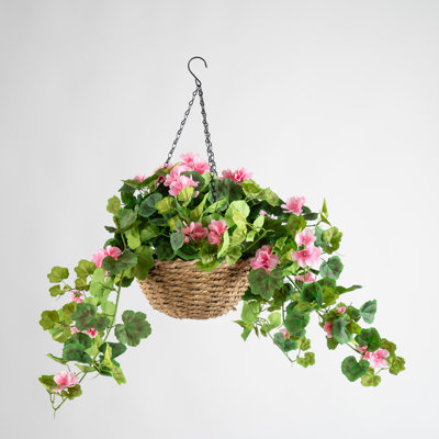 80cm Faux Geranium Hanging Basket
