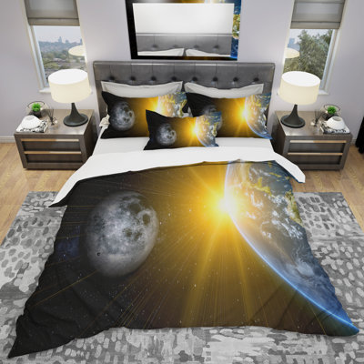 Sun Moon and Earth - Ensemble de housse de couette abstrait - Microfibre de polyester