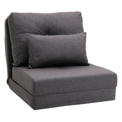 21 Floor Relax , Dark Gray. 5 Position Adjustable Back. Convertible To & Bed. Comfort 105 - 180. 2 Pillows For Enhanced Relaxation. Stable Steel Structure. Space Saving. Linen Surface. 23.5" W X