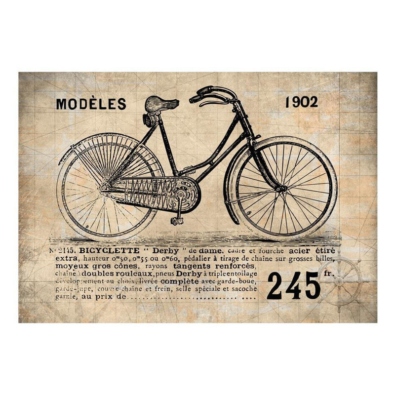 Murale vieille bicyclette en sépia Gerdy, L 55 po x l 78 po