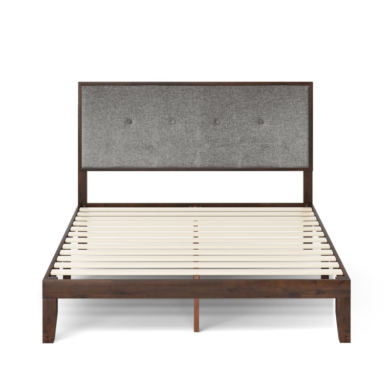 Moiz 42" Solid Wood Platform Bed Frame with Adjustable Upholstered Headboard, Queen