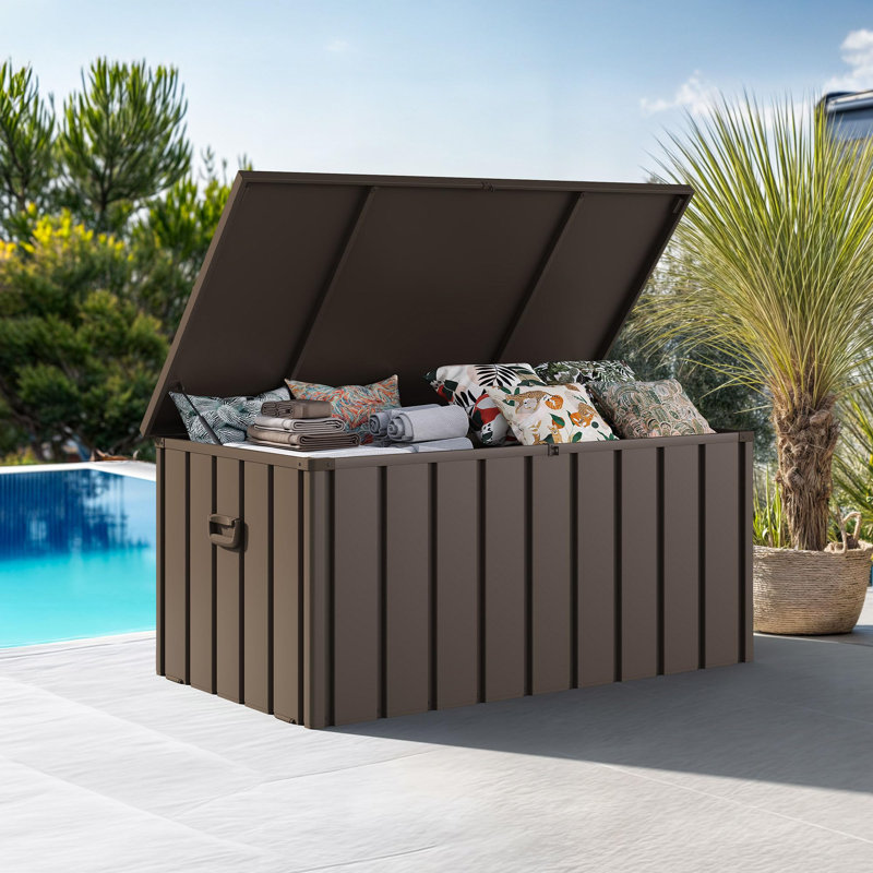 Purple Leaf 150 Gallons Water Resistant Lockable Resin Deck Box, Brown - Outdoor Storage Container for Patio Cushions, Pool Accessories & Garden Tools