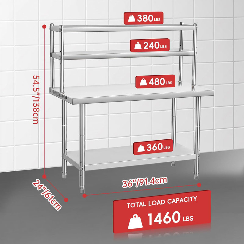 Fashionwu Stainless Steel 24'' W x 54.5'' H Prep Station, 54.5" H x 36" L x 24" W