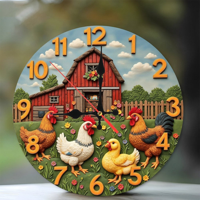 Scène de ferme avec poulets et grange