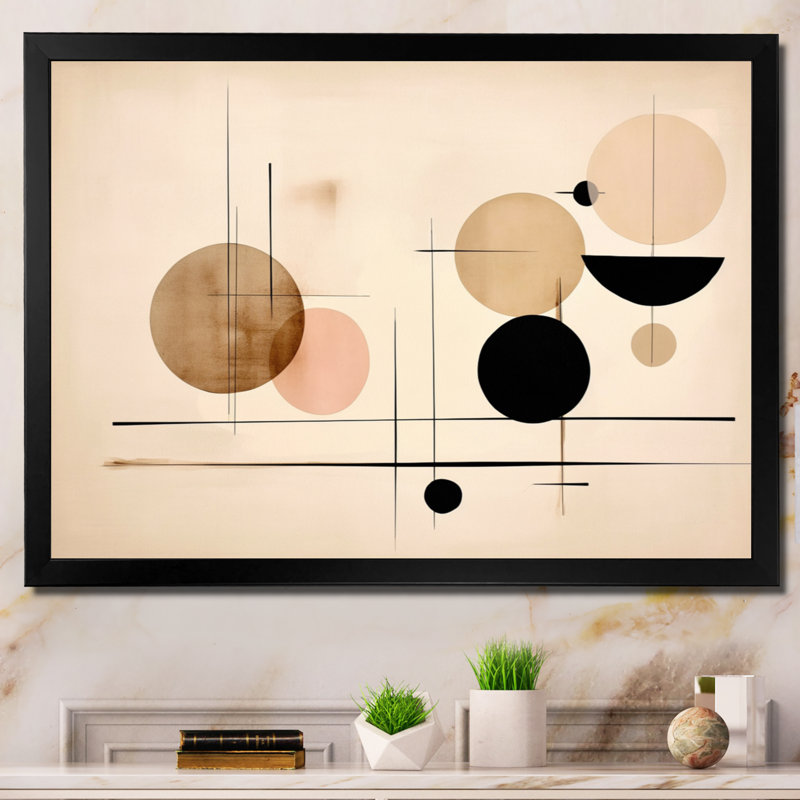 Beige géométrie en mouvement X, H 24 po x l 32 po x P 1 po, Cadre simple noir