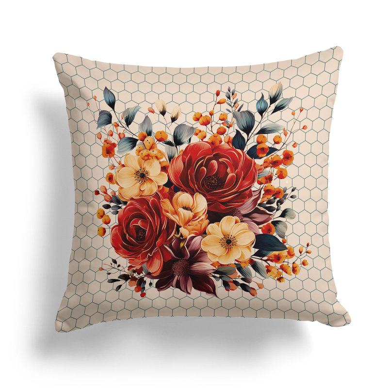 Coussin Petal Poetry, Rouge / Orange, H 18 po x l 18 po