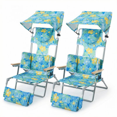 Backpack Folding Beach Chair With Adjustable Sunshade, Backrest And Footrest, Reclining Lounge Chair Facedown Tanning Chair For Beach Camping Pool Patio