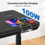 Bureau assis-debout réglable en hauteur (145 cm) avec chargeur de téléphone sans fil, ports USB 100 W, système anticollision, tiroir à éclairage DEL et contrôle par application, noir