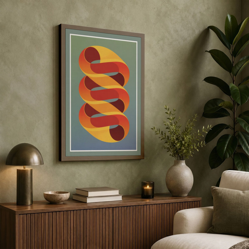 Spiral Ribbon Geometric - Wrapped Canvas, 36x24 - 91.4 x 61.0 cm, Terracotta Border