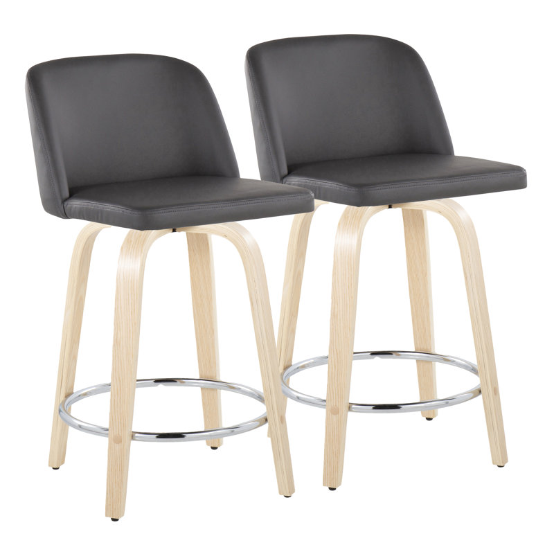 Thea 24" Fixed-Height Counter Stools with Bent Wood Legs & Round Footrest