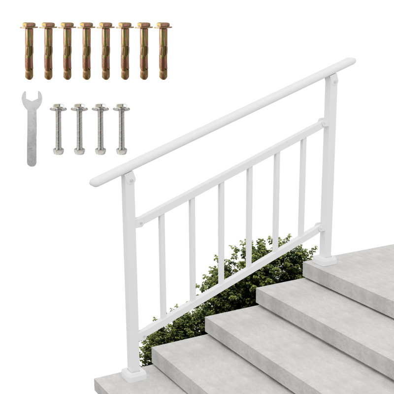 Rails à 3 ou 4 marches pour l'extérieur, ensemble de rampes d'escalier en acier réglables pour porche, terrasse, blanc, Blanc