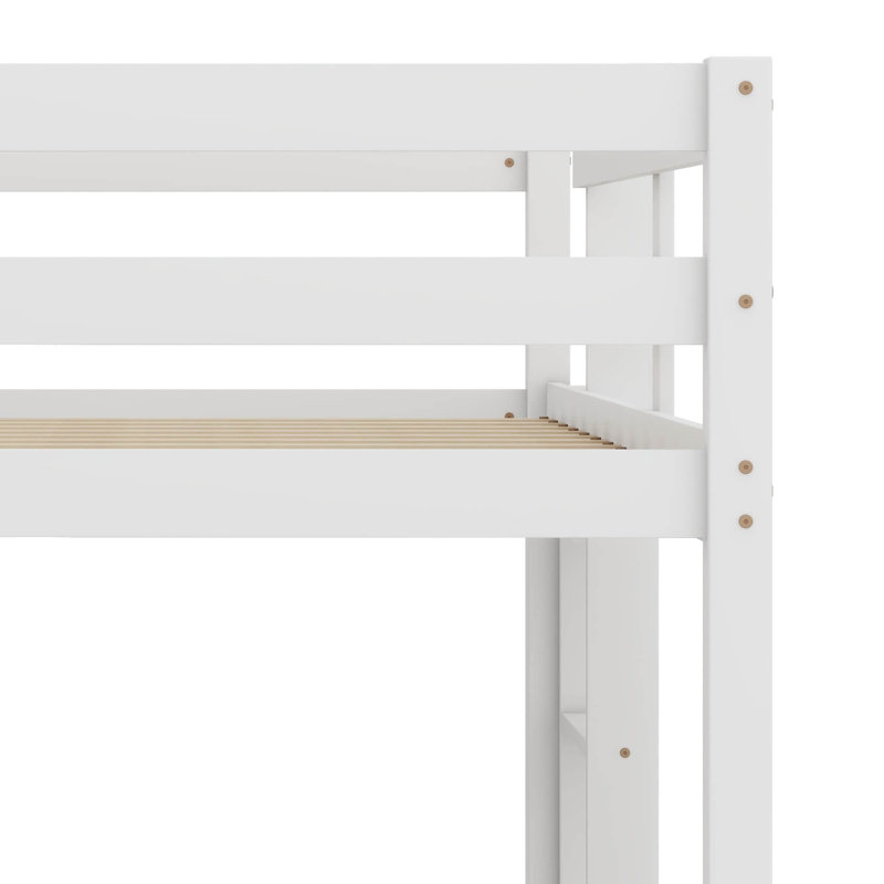 Lit superposé simple au-dessus de simple en bois d'hévéa massif - échelle et plateforme à lattes renforcées, Blanc