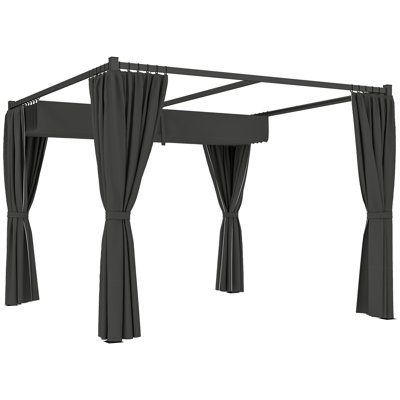Outsunny 3 x 3(m) Pergola w/Retractable Roof Canopy Curtains