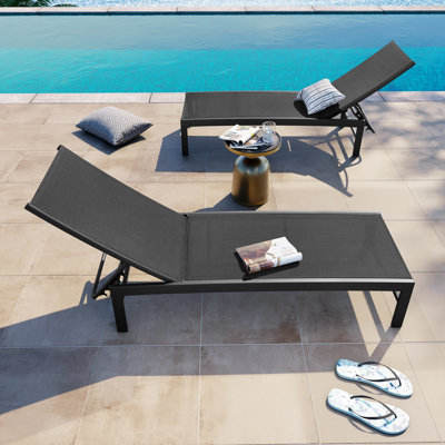 Antrea 75.79" Aluminium Long Reclining Chaise Lounge Set by Lark Manor