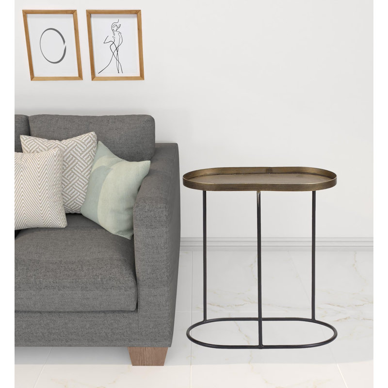 Set Of Two 12" Black And Bronze Iron Oval Nested Tables