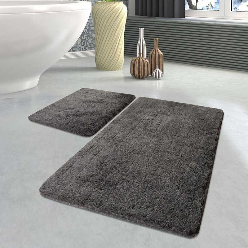 Ensemble de tapis de bain en acrylique de qualité supérieure (2 pièces), couleur fumée, 19,7 po x 23,6 po et 23,6 po x 39,4 po | 100% acrylique antibactérien, hauteur des poils de 0,7 à 1,2 po | Dessous antidérapant, lavable à la machine, parfait pour la sécurité et le confort de la salle de bain