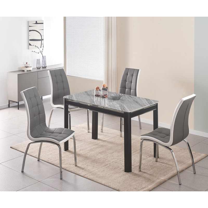 Borras 4 - Person Dining Set, Grey/White/Silver