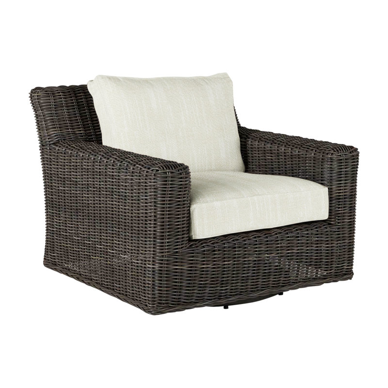 Fauteuil rotatif tissé rustique sans haut-parleur noir Noyer, Welt, Noir noyer, InsideOut® Rollo ‑ lin crème
