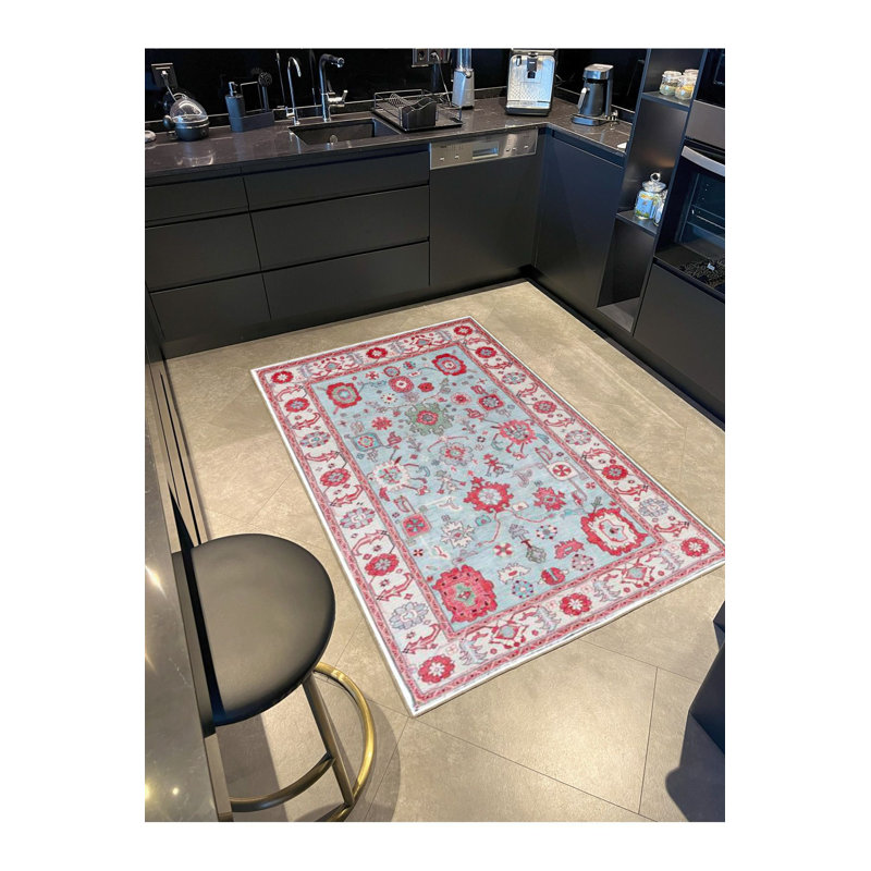 Tapis tissé lavable à motif floral traditionnel, Sous-tapis carré 3 pi 3 po inclus