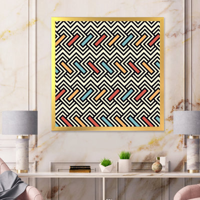 Zigzag noir et blanc avec bleu rouge et orange - impression sur toile