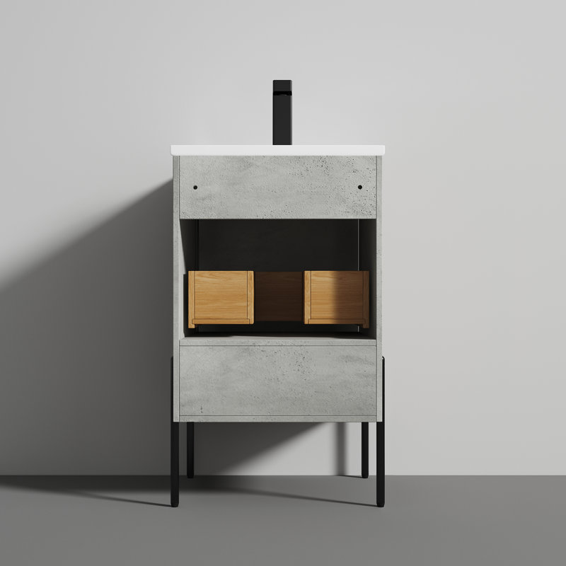 Meuble-lavabo simple 20 po avec plateau en céramique Courcelles, Ciment uni