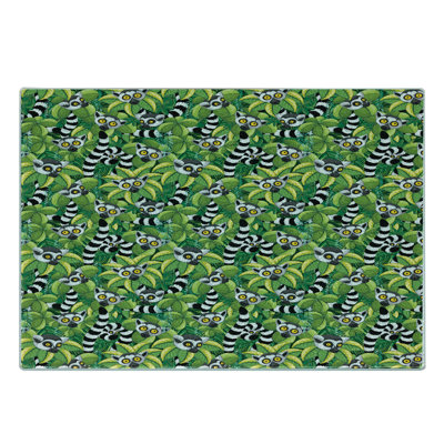 Ambesonne Lemur Tempered Glass Cutting Board Exotic Jungle Monkey Graphic Fern Green Dark Grey