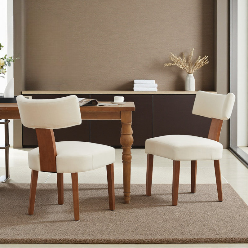 Upholstered Solid Wood Dining Chair Side Chair, White