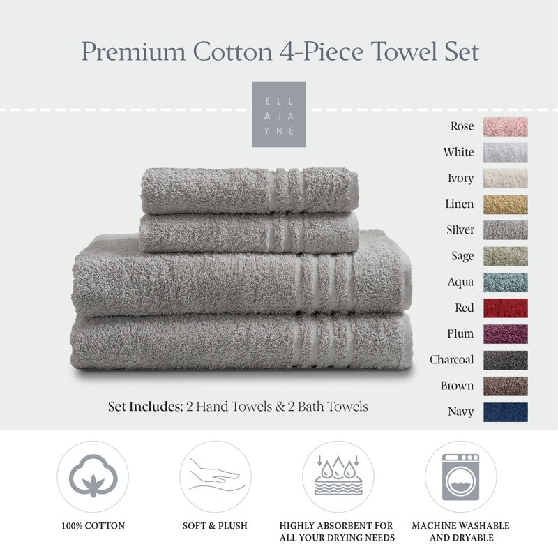 Cotton Hand-Body Towel Set (Set of 4), Silver