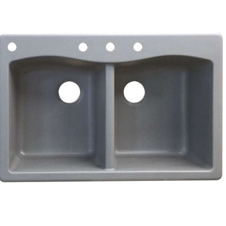 Aversa 33'' L Double Bowl Granite Kitchen Sink, Gray, 4 hole
