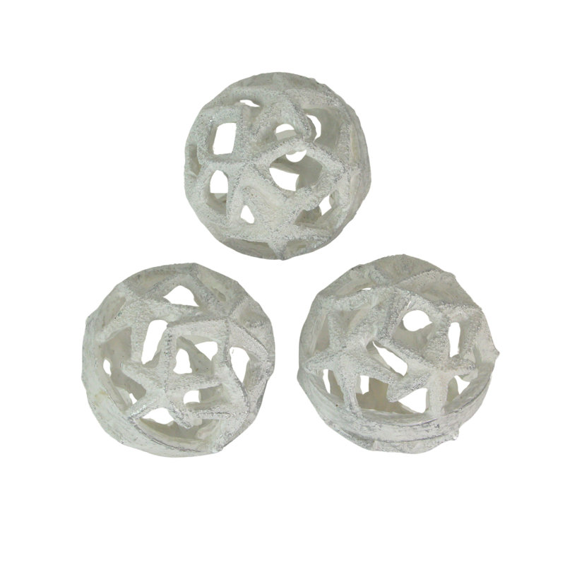 Set Of 3 Weathered White Resin Decorative Starfish Orbs - 4 Inches In Diameter - Perfect For Beach-Themed Home Decor, Centerpieces, Or Accent Pieces